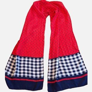 Vintage Echo Red Navy Polka Dot & Gingham Scarf Retro Mod 1960s Style Wrap